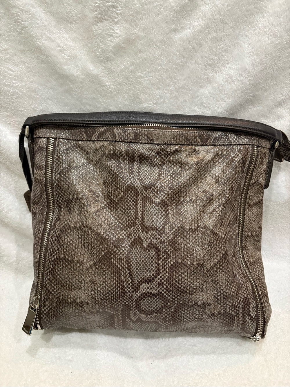 Furla Taupe Snake-Print Shoulder Bag